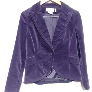 Nine West Purple Velour Blazer Jacket Size 8P Velvet Single Breasted One Button